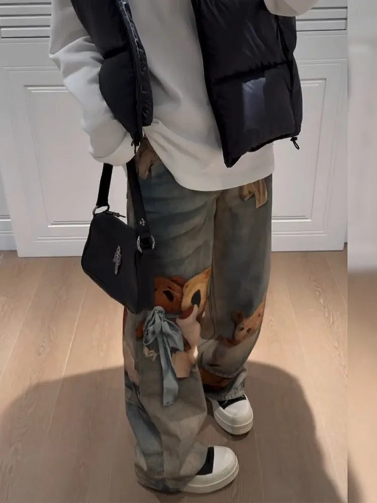 Women's Baggy Print Jeans Denim Pants Harajuku Cowboy Tie Dye High Street Y2k Jeans Stylish Design New
