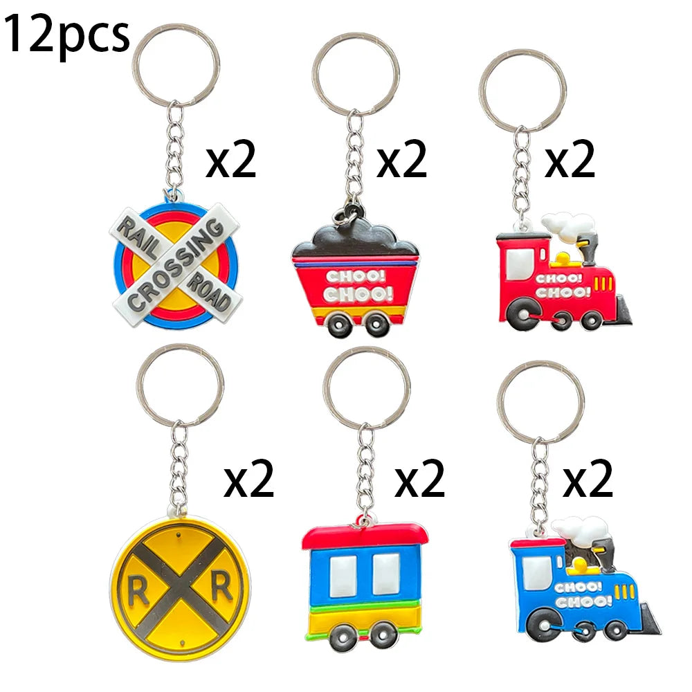 Train Party Supplies Drinking Straws Temporary Tattoos Keychains Slap Bracelets Stickers Goodie Bag Transportation Birthday Gift
