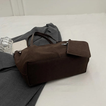 Suede Shoulder Bags for Women Large Capacity Totes Lightweight Underarm Bag Casual Shopper Handbag Solid Color Travel Bucket Bag