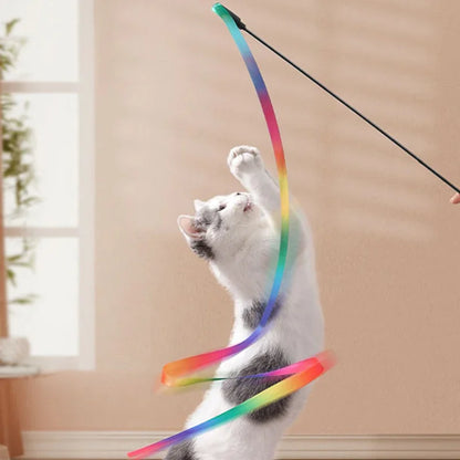 Interactive Coloured Ribbon Cat Toys Teasing Catd Stick Satin Ribbon Cat Stick Toys Kitten Playing Teaser Wand Toy Pet Supplies