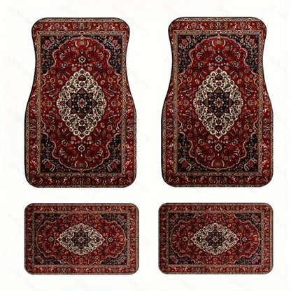 4Pcs Durable Bohemian Car Floor Mats Anti-slip Dirty Resistant Persian Carpet Car Decoration Heavy Duty Car Floor Protector Rugs