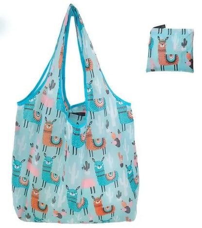Reusable Shopping Bag Women Cute Fish Cart Flower Print  Nylon Foldable Grocery Bag Creative Eco-Friendly Tote Bag Lightweight