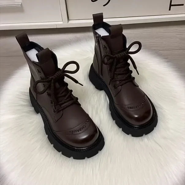 Women's Boots Flats Platform Designer Fad Sport Shoes for Woman Ankle Boots 2026 Winter New Trend Retro Motorcycle Boots Mujer