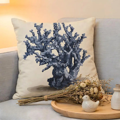 Cushion Cover  Linen  Skin-Friendly Soft Decorative Case For Sofa Home Decor Blue Sea Creature Coral Shrimp Pillow cover