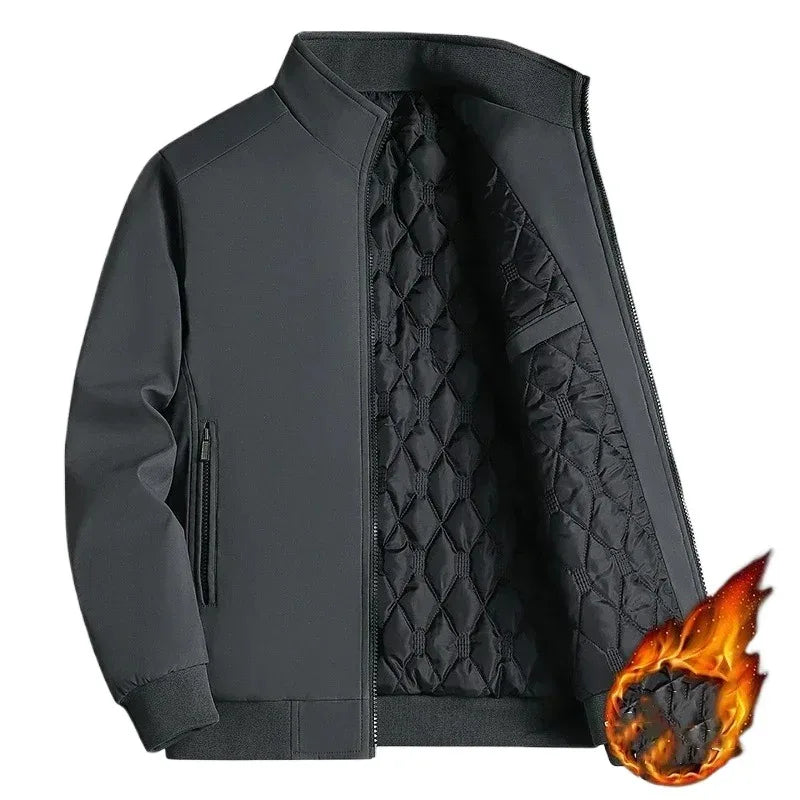 Plus Size Thick Jacket for Men Stand Collar Solid Winter Zipper Jacket Men Waterproof Warm Business Casual Male Coat Fleecelined