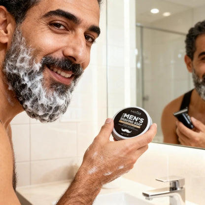60g Men's Shaving Soap Contains Mint Extract, Olive Fruit Oil, Tocopherol, and Other Ingredients, Does Not Harm the Skin, Softens the Beard for a Smooth Shave, Has Thick and Fine Foam, Easily Softens the Beard, Making Shaving