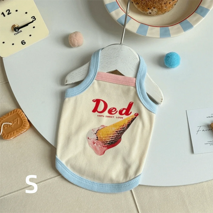 Cartoon Print Pet Ice Cream Camisole Vest Thin Breathable Comfortable Clothing Small Dog Dress Pet Tank Top Puppy Teddy