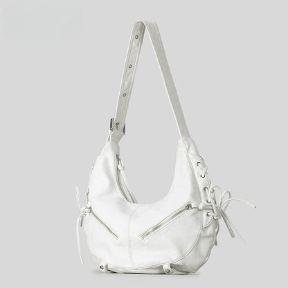 Strappy Punk Style Motorcycle Underarm Bag for Women Messenger Bag Large Capacity Soft PU Leather Female Shoulder Bag Handbag