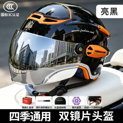 All-Season Electric Motorcycle For Men And Women, Sun Protection Riding Half Helmet, Scooter Three-Quarter Retro Safety Helmet