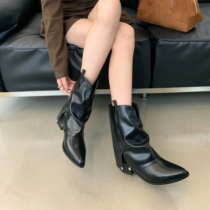 Women's Boots 2025 Autumn New Fashion Retro Pointed Toe Female Ankle Boots Synthetic Leather Outdoor Anti Slip Boots Botas Mujer