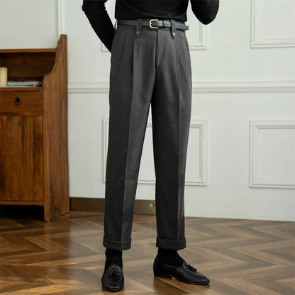 Autumn and Winter British Thick Casual Pants Commuter Straight High Waist Pants Japanese All-match Warm Pants for Men