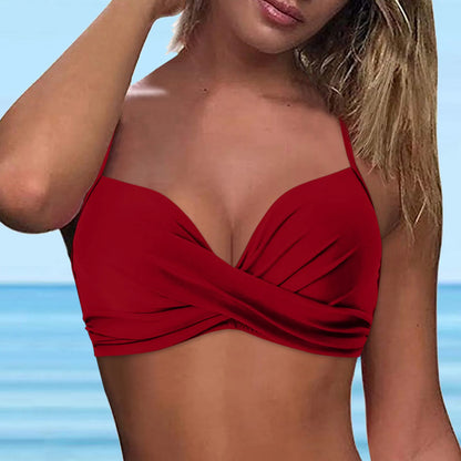 Women Lace Up Swimwear Tops Underwire Full Coverage Bikini Top Push Up Swim Crop Top Tie Back Matching Men And Women Swimsuits