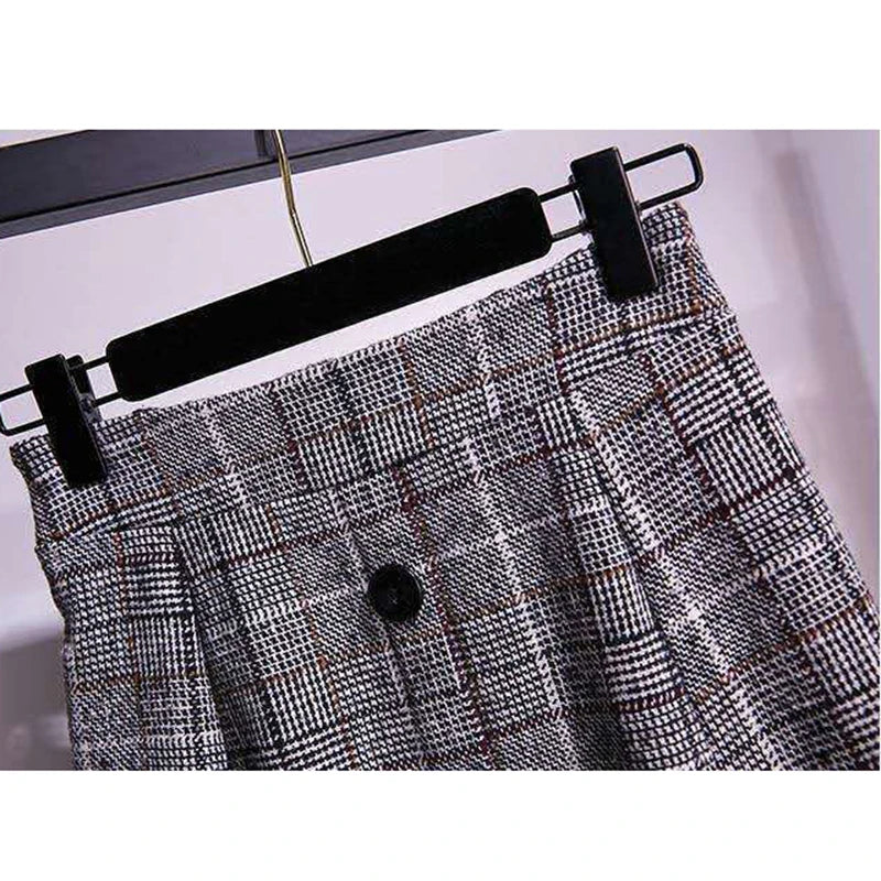 Large Size Women's Autumn Winter Elastic Waist A-line Skirt Woman Skirts Faldas Jupe Korean Retro Plaid Mid-Long Skirts Size 4XL