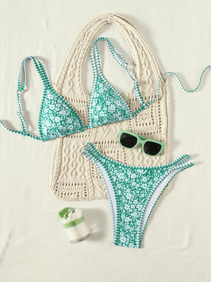 Sexy Orange Print Micro Bikini 2025 Women Double Strap Push Up Bra Hollow Out Thong Swimsuit Beach Bathing Suit Holiday Swimwear