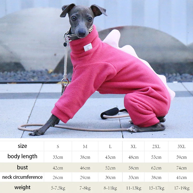 Pet Clothing Dog Little Greyhound Autumn Winter Polar Warm Turtleneck Coat Adorable Dinosaur Costume for Small Medium Large Dogs