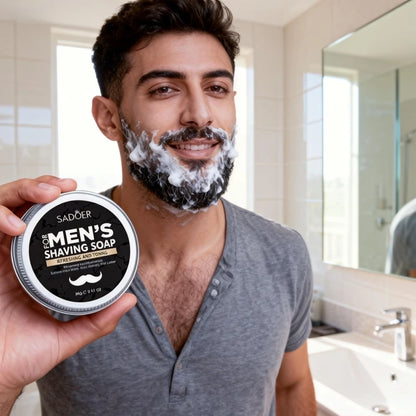 60g Men's Shaving Soap Contains Mint Extract, Olive Fruit Oil, Tocopherol, and Other Ingredients, Does Not Harm the Skin, Softens the Beard for a Smooth Shave, Has Thick and Fine Foam, Easily Softens the Beard, Making Shaving