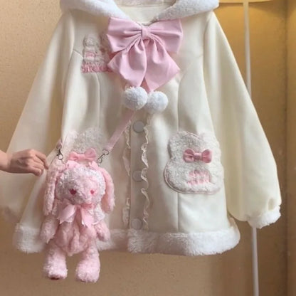 Harajuku Kawaii Sweet Lolita Coat Women 2026 Autumn Winter Pink Jackets Casual All-match Thicked Warm Tops Mujer
