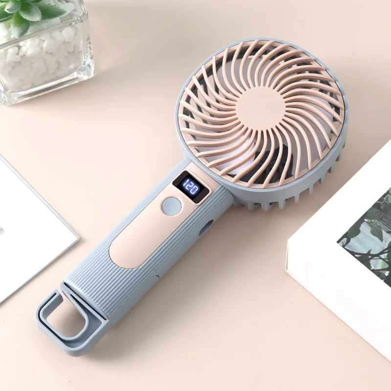 Portable Mini Handheld Small Fan Usb Rechargeable With Stand Digital Display Cooling Fan Suitable For Office Travel Outdoor Use