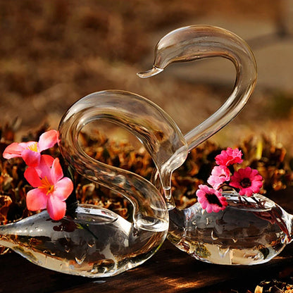 Transparent Glass Swan Shape Flower Vase Cute Glass Tabletop Vase Floral Plant Pots Terrarium Container Home Wedding Decor
