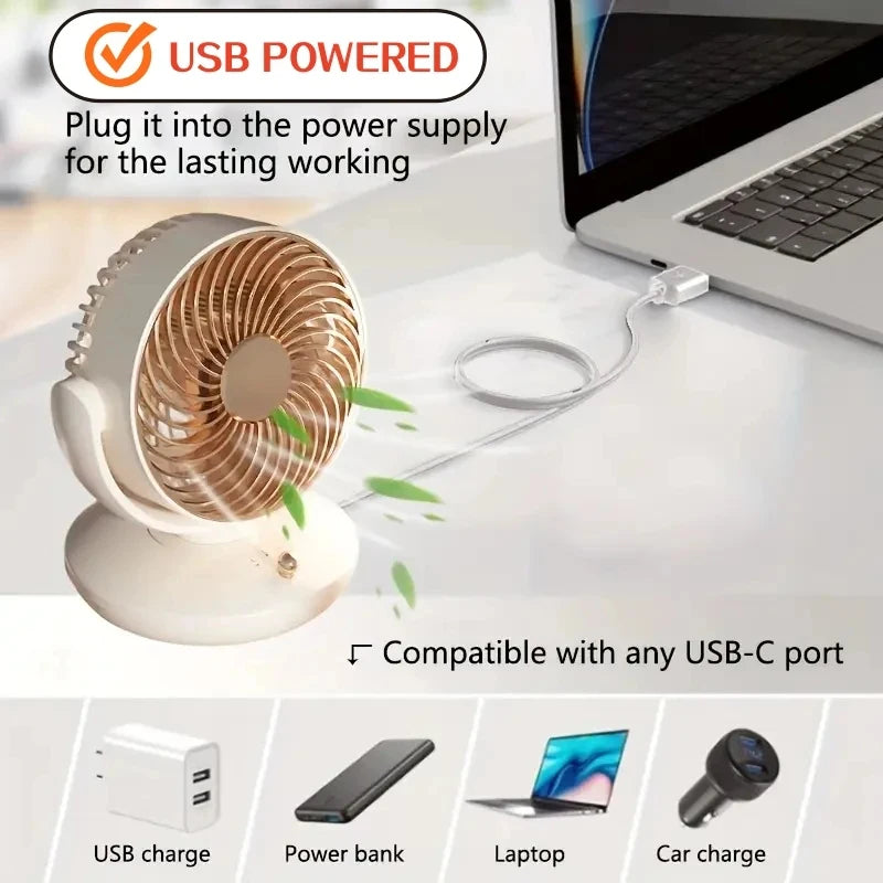 Portable Oscillating Mini Fan, USB Rechargeable Desk Fan with Long Battery Life, Personal Small Fan for Dorm, Car & Indoor Use