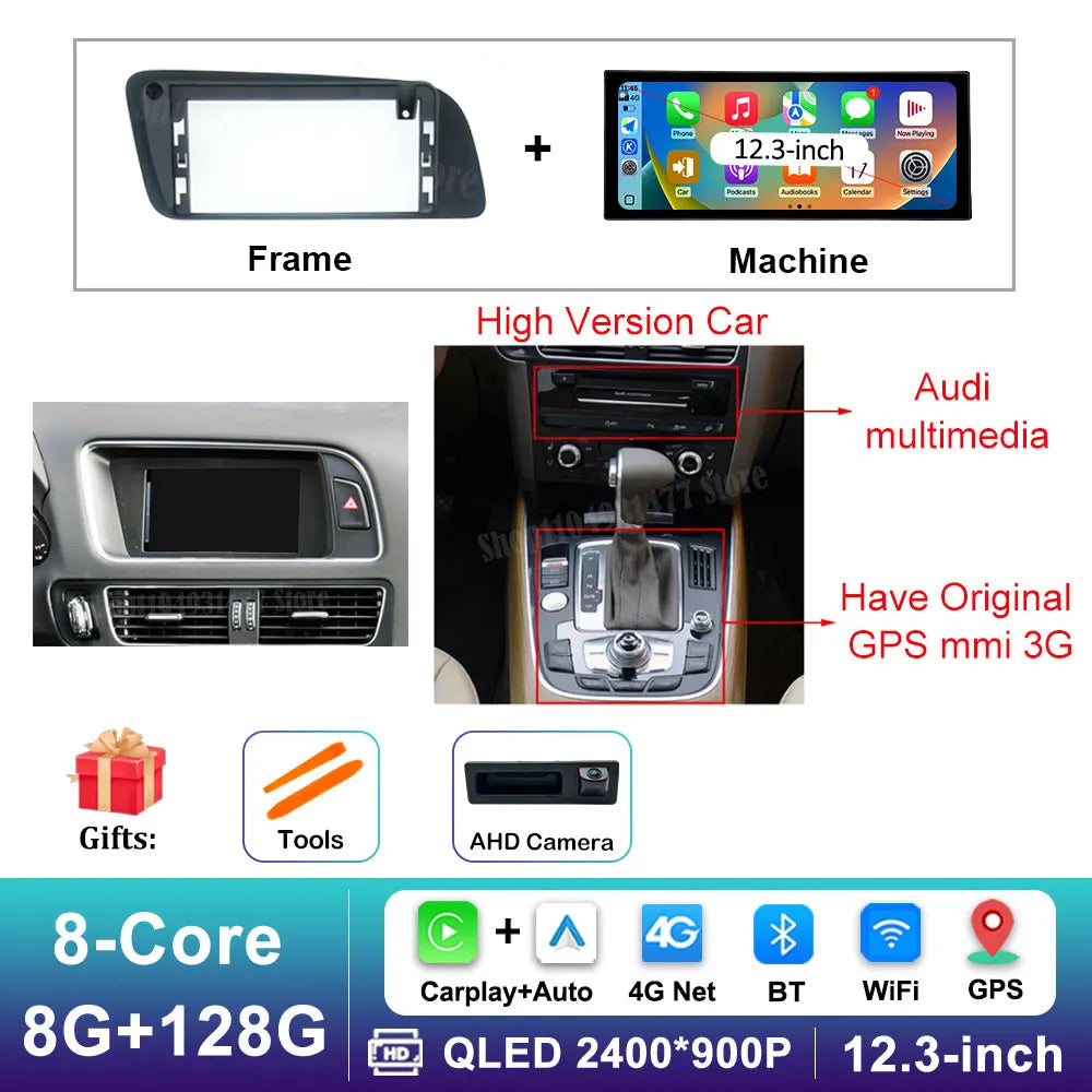 12.3 inch GPS Navigation Wireless Carplay Android 16 for Audi Q5 2009 - 2017 BT Car Multimedia Video Radio Player 4G Auto Tools