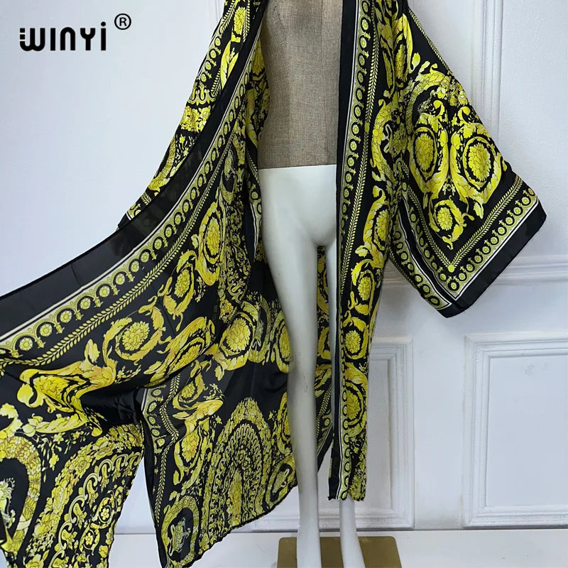 WINYI Africa boho print Kimonos african dresses for woman Cardigans beach outfits kaftan beach cover up evening dress maxi coat