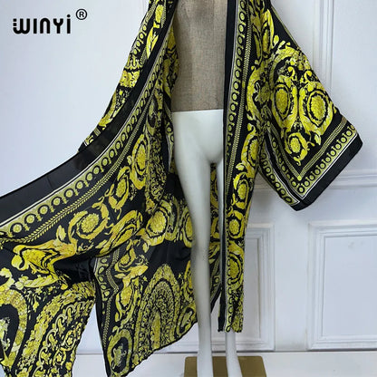 WINYI Africa boho print Kimonos african dresses for woman Cardigans beach outfits kaftan beach cover up evening dress maxi coat