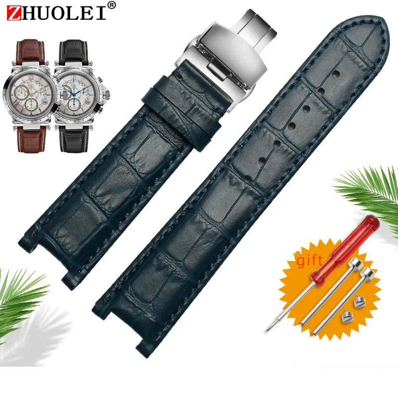 Genuine Leather Watchband For Versace Gucci GC Wristband 22*13mm 20*11mm Notched Strap Withstainless Steel Butterfly Buckle