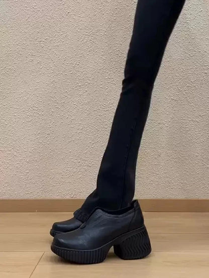 High Heels for Women 2026 New Style Genuine Leather Height-increasing Loafers for Women, Small Leather Shoes, Single Shoes