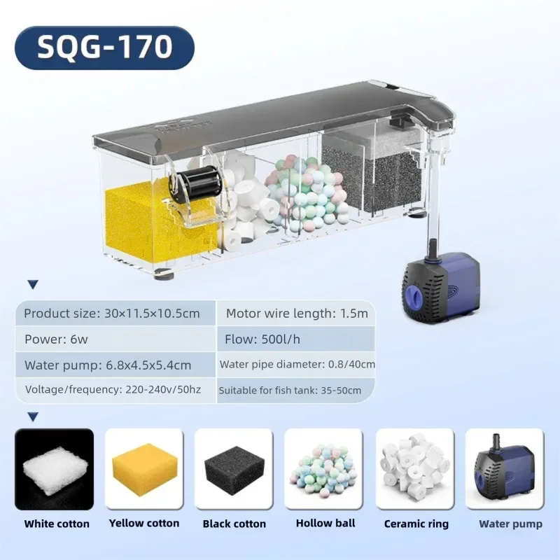 Fish Tank Filter Box External Wall Mounted Filter Water Circulation Three in One Aquarium Filter Small Fish Tank Filter
