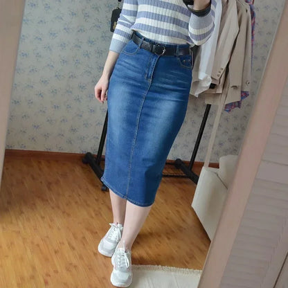Denim Skirt Women 2025 Long Jean Skirt High Waist Pencil Skirt Ladies Stretch Clothes Black Blue Faldas Largas Jupe Longue Femme