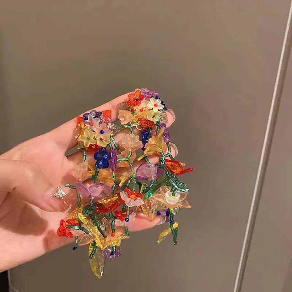 1pair Bohemia Hanging Earrings Colorful Flower Earrings Jewelry Long Tassel Earrings Handmade Beaded Transparent Flower Earrings