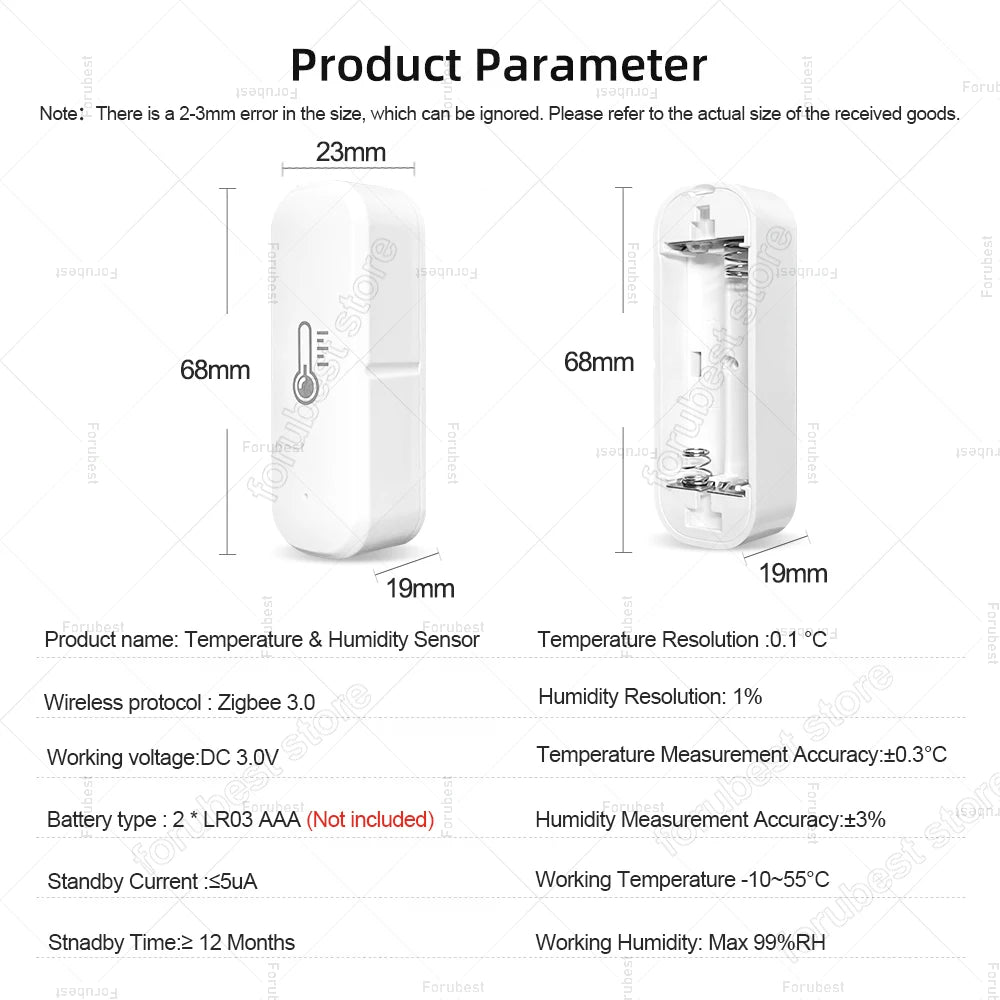 Smart Zigbee Temperature Humidity Sensor Home Indoor Hygrometer Thermometer Smart App Remote Monitor Work With Alexa Zigbee2MQTT