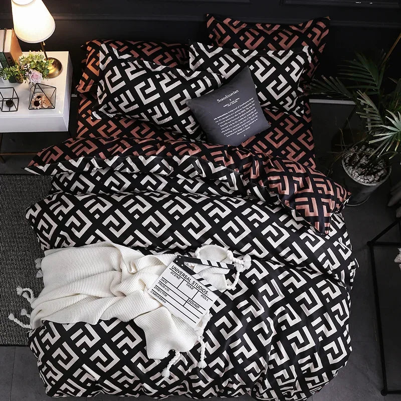 3pcs Couple Duvet Cover with Pillow Case Nordic Comforter Bedding Set Quilt Cover Queen/King Double or Single Bed
