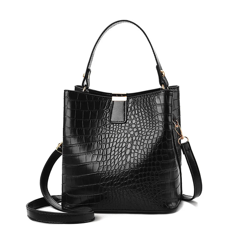 Vintage Stone Leather Handbag Shoulder Crossbody Bags Fashion Female Bucket Bag Large Capacity Women Tote Bag
