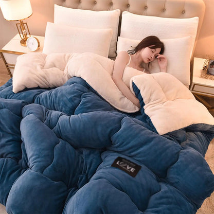 Contemporary Style Reversible Sherpa Fleece Winter Comforter, Soft Breathable Plush Warm Bedding, 100% Polyester Fill & Cover
