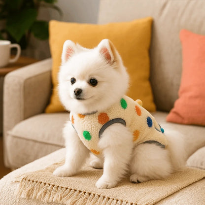 Pet Clothing Warm Dog Hoodie Soft Fleece Dog Clothes Dots Pattern Pocket Design Pet Vest Autumn Winter