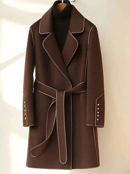LANMREM 2023 Winter New Wool Coats For Women Lapel Long Sleeves Belt Coats Office Lady Fashion Streetwear Clothing 2DA2615