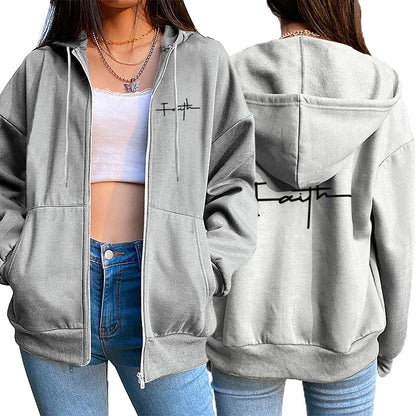 Womens Zipper Cardigan Coat Printing Casual Hooded Sweatshirt Sports Jogging Clothing High Quality Versatile Street Woman Jacket