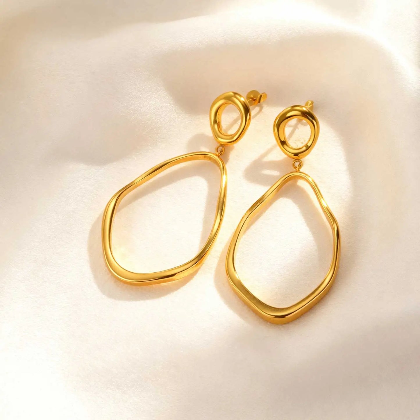 Geometric Irregular Lines Oval Drop Earrings, Minimalist Stainless Steel 18K Gold Plated Earrings,Trendy Party Jewelry for Women