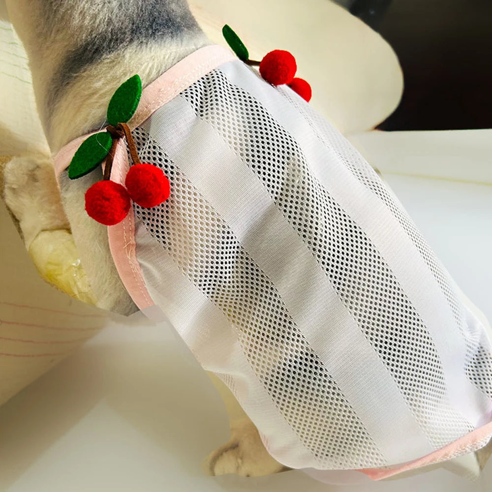 Breathable Cute Pet Dog Clothes For Small Dogs Chihuahua French Bulldog Summer Vest T Shirt Cherry Lovely Puppy Clothing