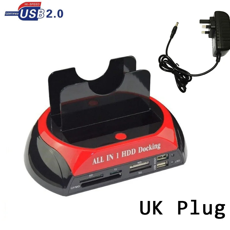 Hannord All in 1 HDD Docking Multifunc 2.5/3.5'' SATA Multi-Function HDD Docking Station IDE&SATA Hard Disk Base USB HUB Reader