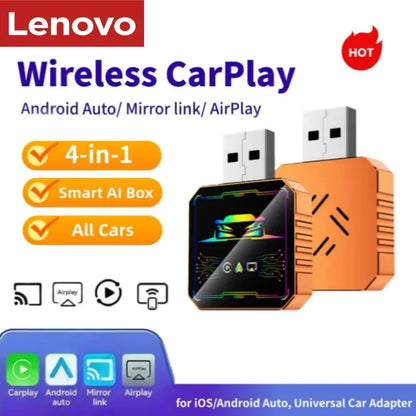 Lenovo 4-in-1 Wireless Car Connectivity Smart CarPlay Box Screen Mirroring and Audio Playback for Android and iOS Devices