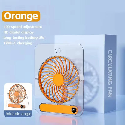 Lenovo Foldable Table Fan for Home Rooms Compact Mini Portable Digital Display 199-Speed Stepless Adjustment USB-Rechargeable