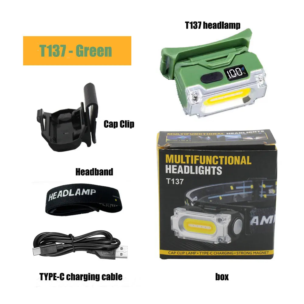 Super Bright Magnetic Headlamp 3 Light Source Hat Clip Lamp Outdoor Hiking Camping Work Head-mounted Light with Digital Display