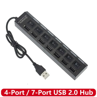 USB 2.0 Hub 7-Ports / 4-Ports USB Splitter USB A Port Data Hub for Laptop PC Computer Mobile HDD Flash Drive