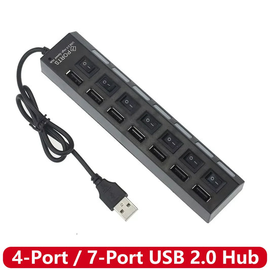 USB 2.0 Hub 7-Ports / 4-Ports USB Splitter USB A Port Data Hub for Laptop PC Computer Mobile HDD Flash Drive