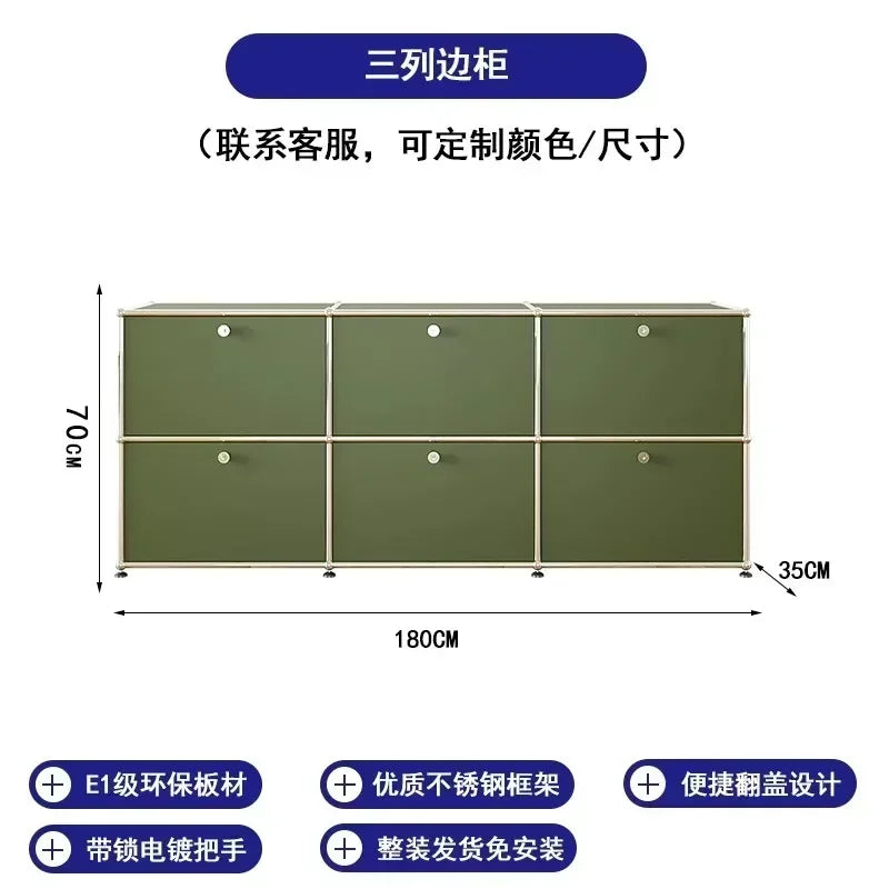 Living Room Sideboard Storage Cabinets Modular Combination Metal Frame for Office Drawers Large Storage Customizable Olive Green