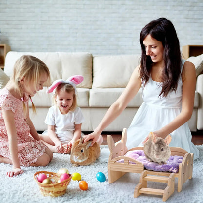 Hamster Wooden Bed Rabbit Wooden Bed Quilt Pets playing at home