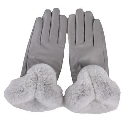 BOONJOVIA Elegant Women's Winter Warm Genuine Leather Gloves With Rex Rabbit Fur Trim Cuffs Velvet Lined
